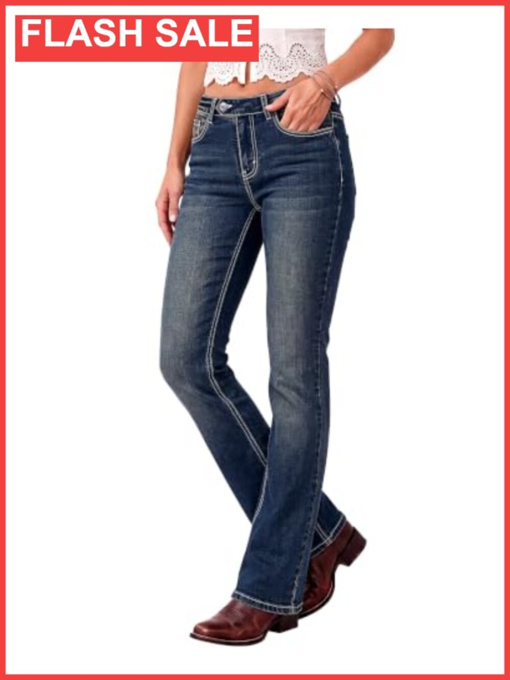 Mid Rise Bootcut Stretch Denim Jeans Slim Flare 30 Inseam
